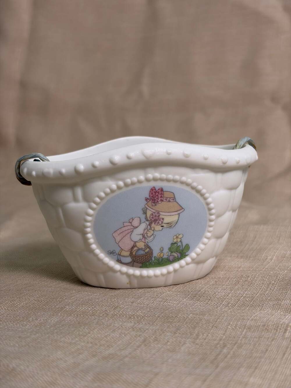 Precious Moments Happy Easter Friend 1994 Porcelain Basket with Handle